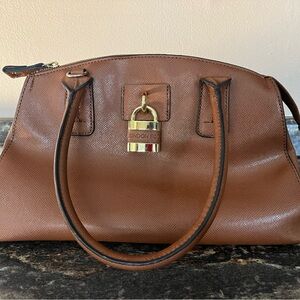 London Fog Tan Satchel with Gold Accents